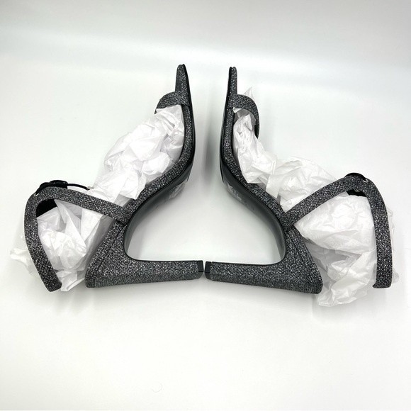 Nine West Size 6.5 Black Silver Sparkly Square Toe Dress Sandals Heels Shoes - Picture 8 of 11